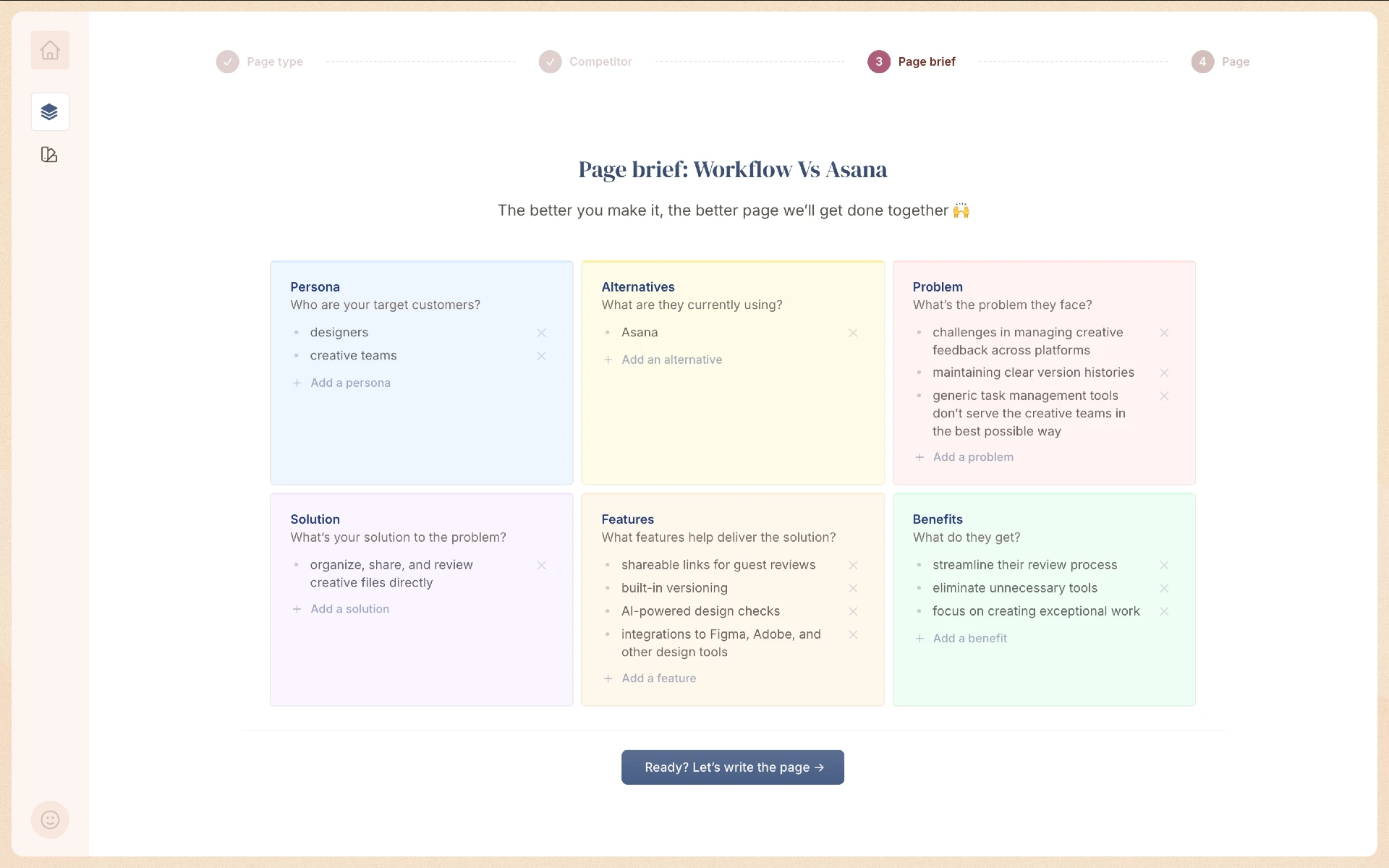 A SaaS landing page planning tool