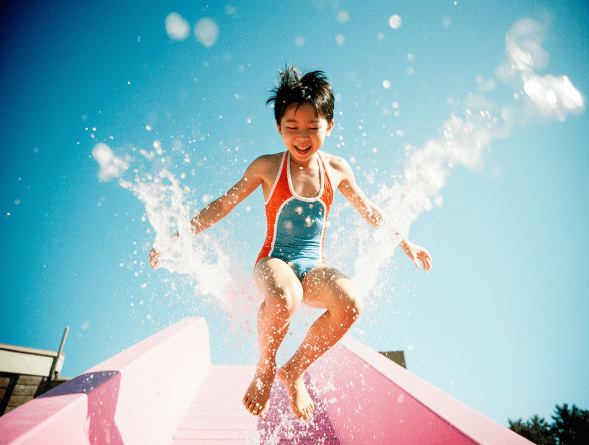 Young Boy on Waterslide