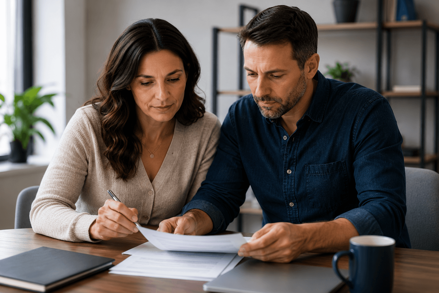 Couple reviewing divorce documents together