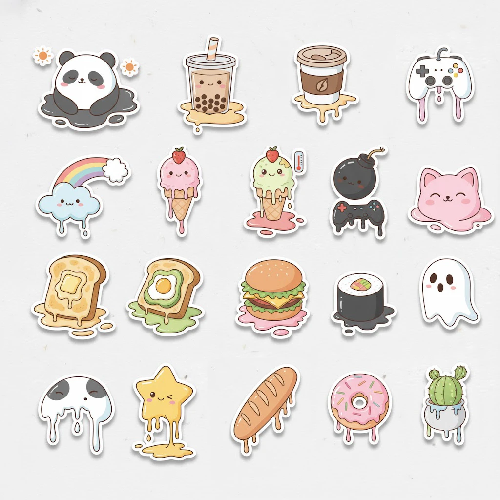可愛融融貼紙｜食物插畫貼紙組｜Q版甜點角色貼紙設計