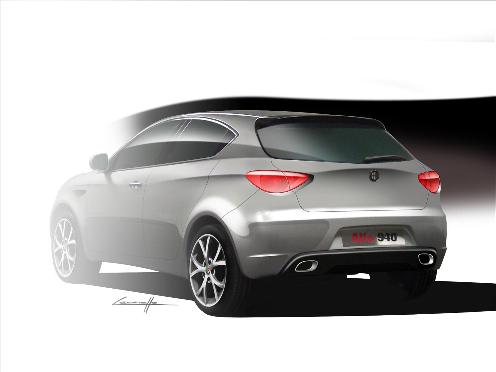 Alfa Romeo Giulietta early design sketch, 3/4 rear view