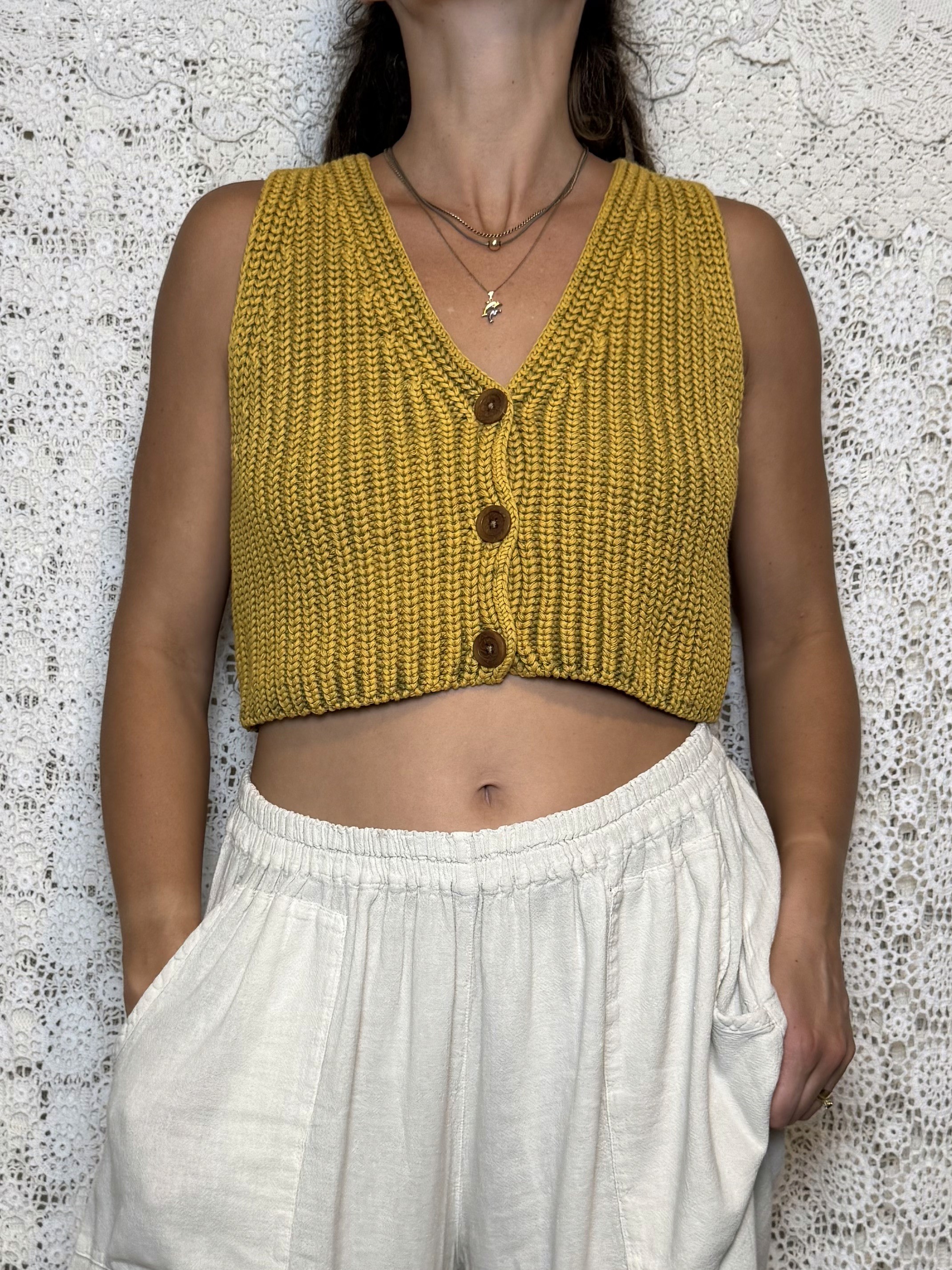 free people heavy knit mustard vest