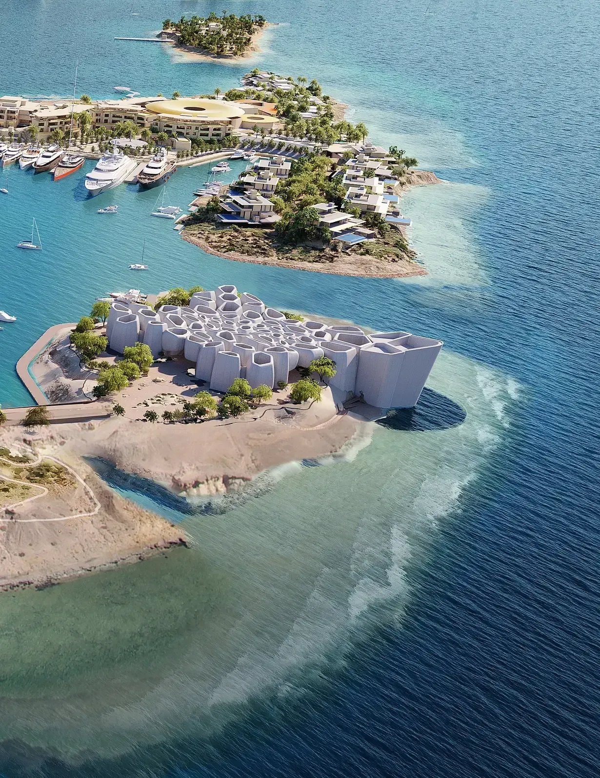 Island resort and marina within the AMAALA coastal development in Saudi Arabia