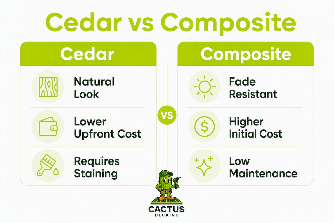 Infographic comparing cedar and composite decking features