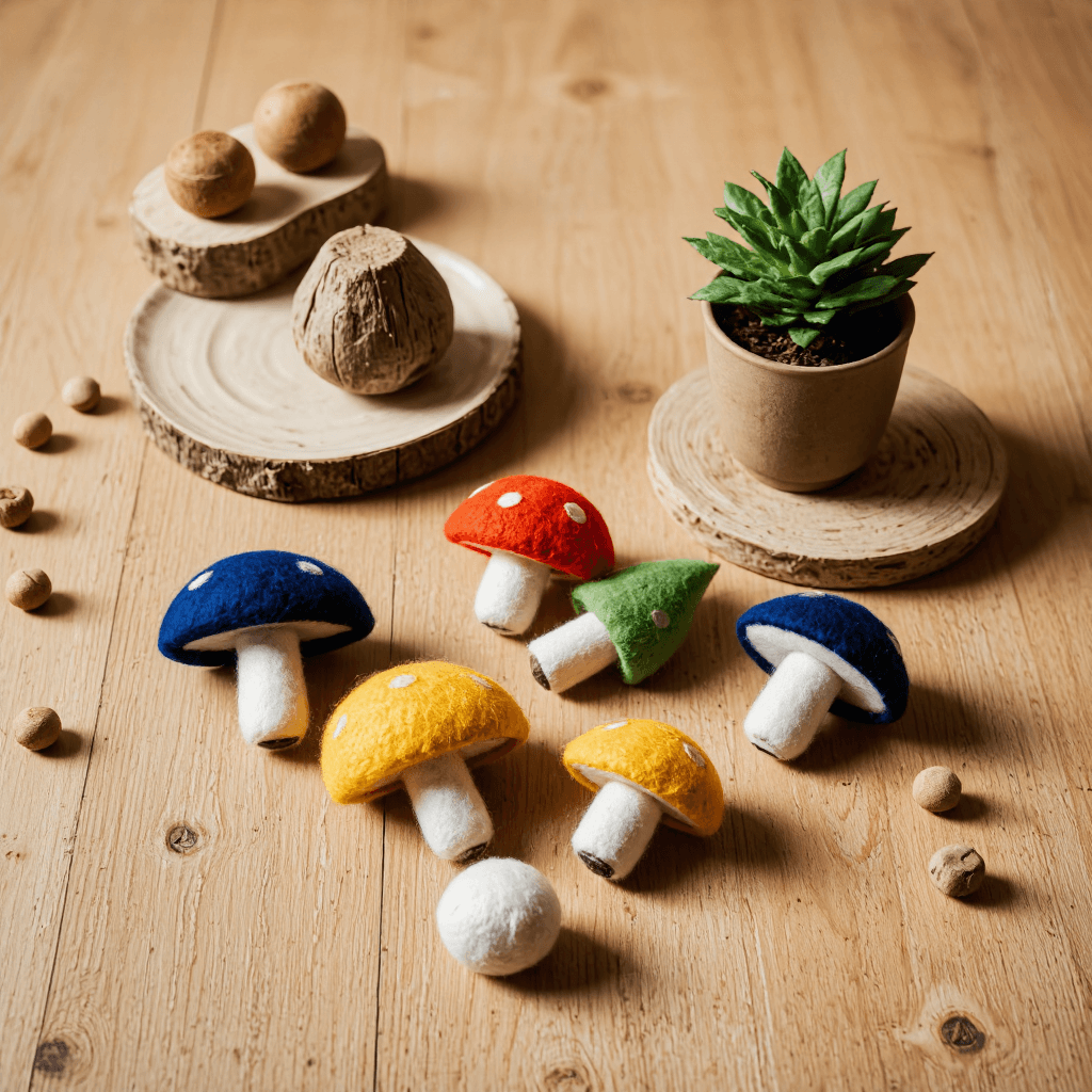 product photography of a set of felt mushroom shapes