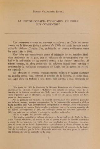 La historiografía económica en Chile. Sus comienzos