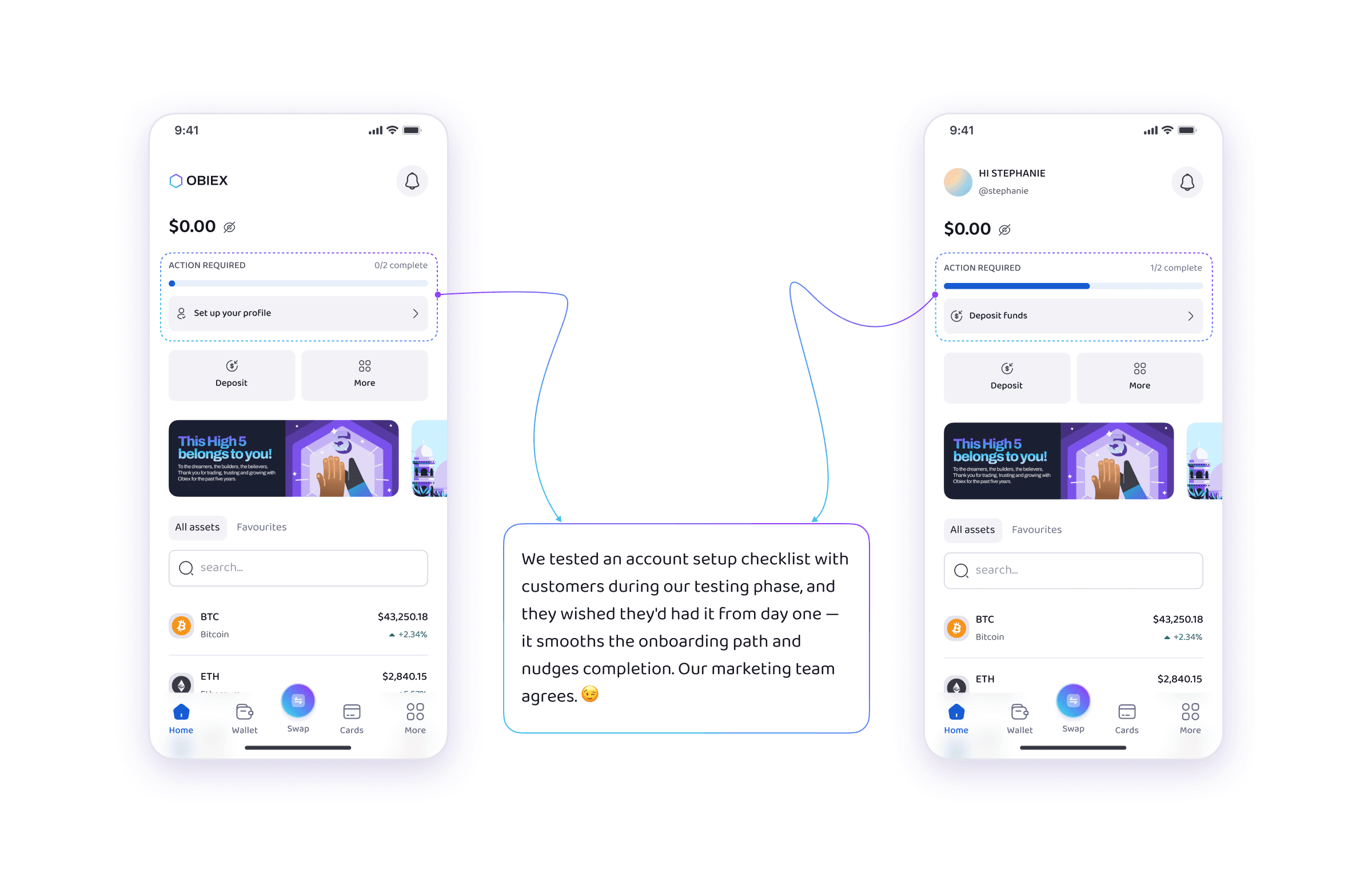Obiex product preview screen designed to reduce friction before onboarding.