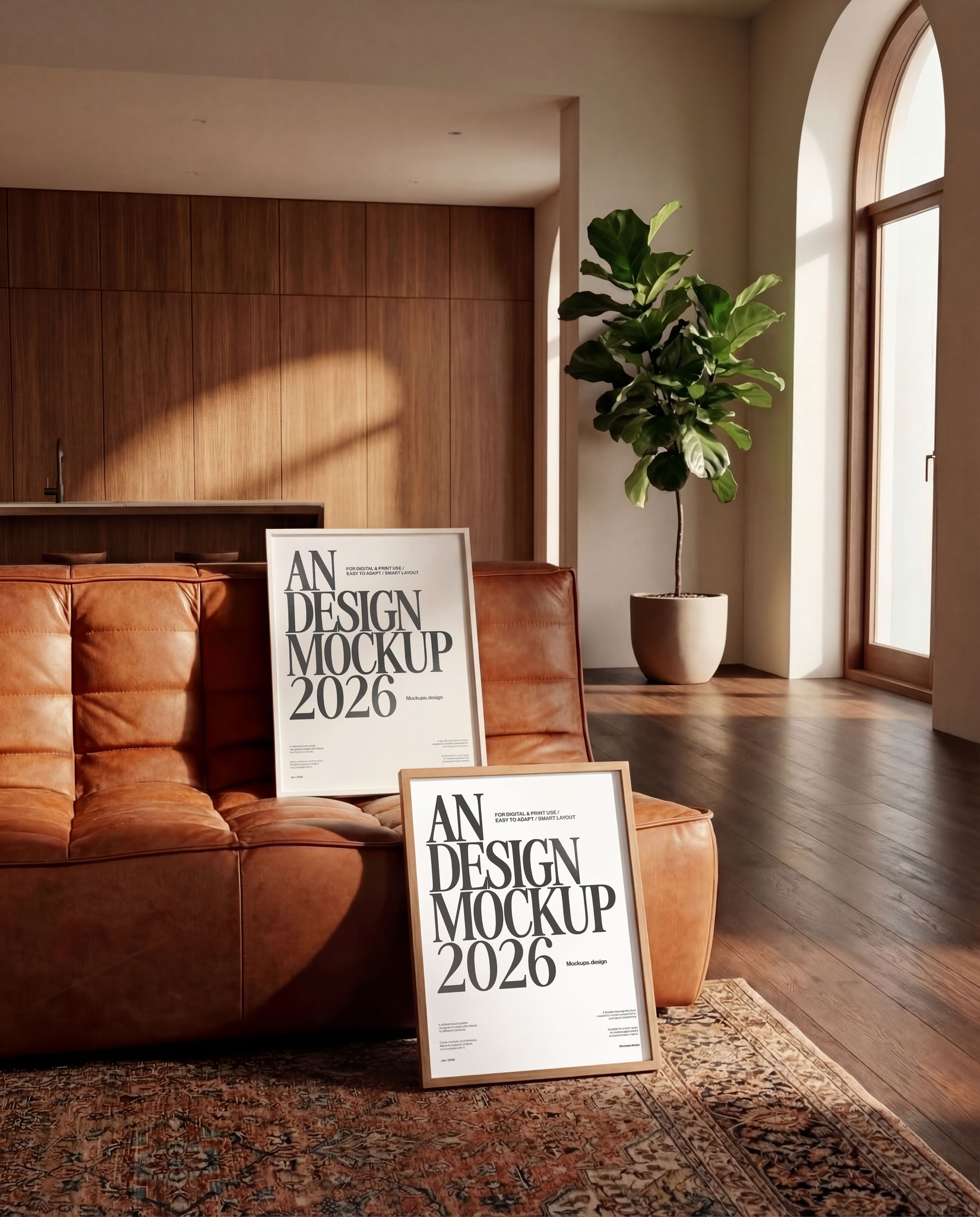 Poster mockup on sofa, lifestyle interior scene