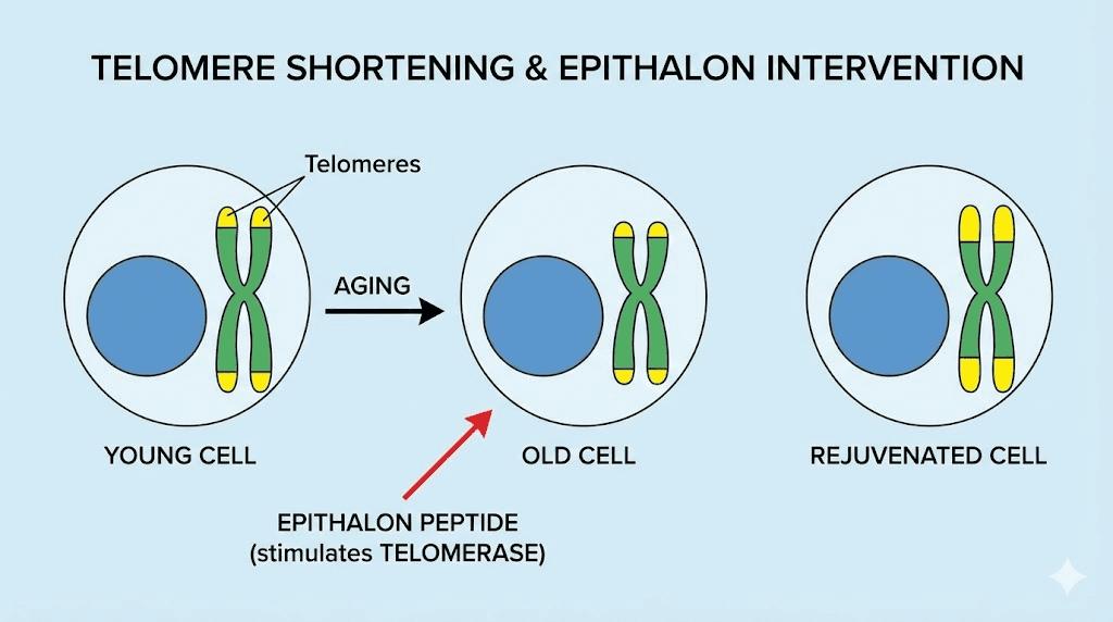 Epithalon peptide telomere extension mechanism diagram
