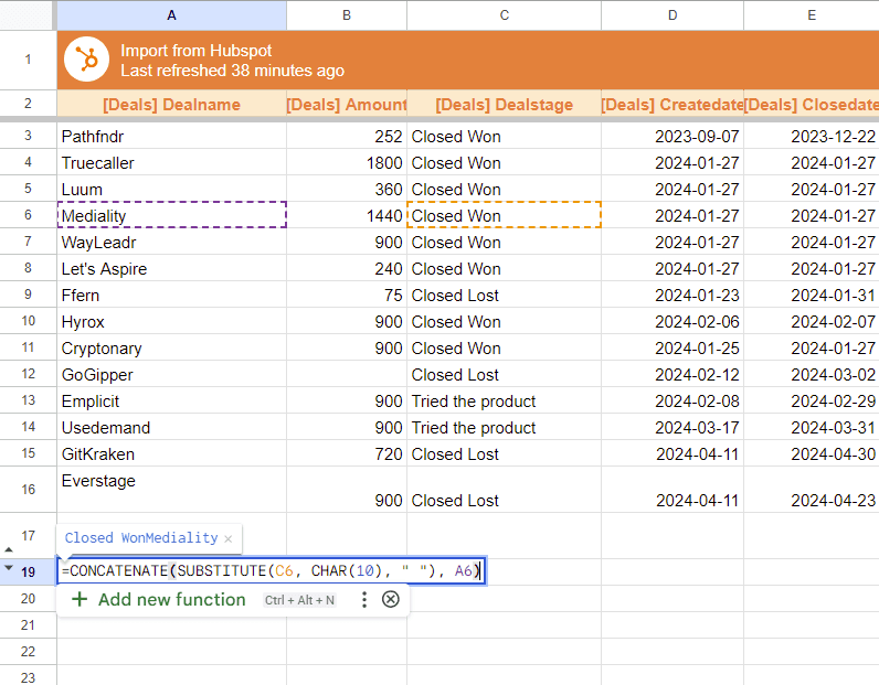 Using =SUBSTITUTE syntax