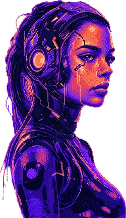 Portrait of futuristic female humanoid with advanced technology