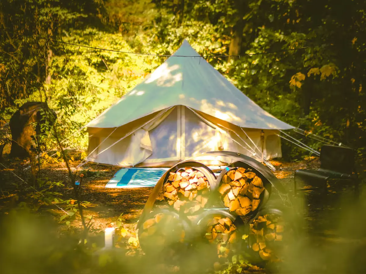 Glamping Getaway off-grid glamping site at Blooming Bus Farms