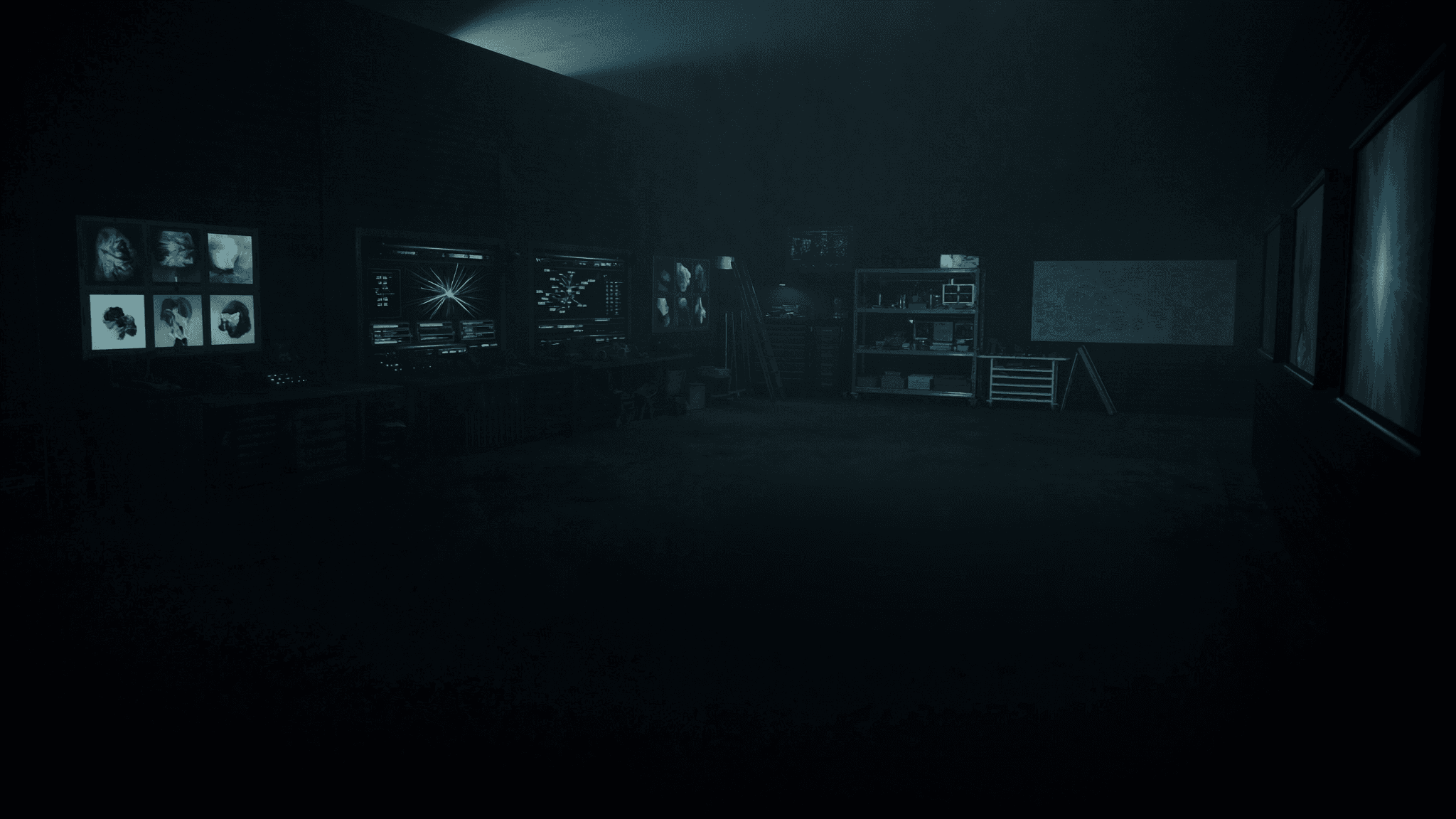 Futuristic AI art studio with glowing screens generating images