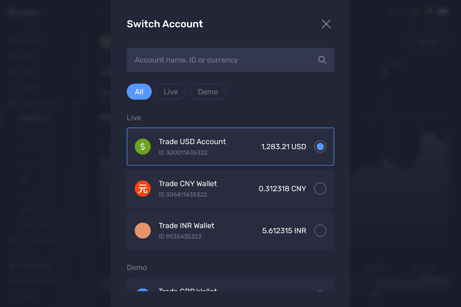 account switching in B2CORE 17