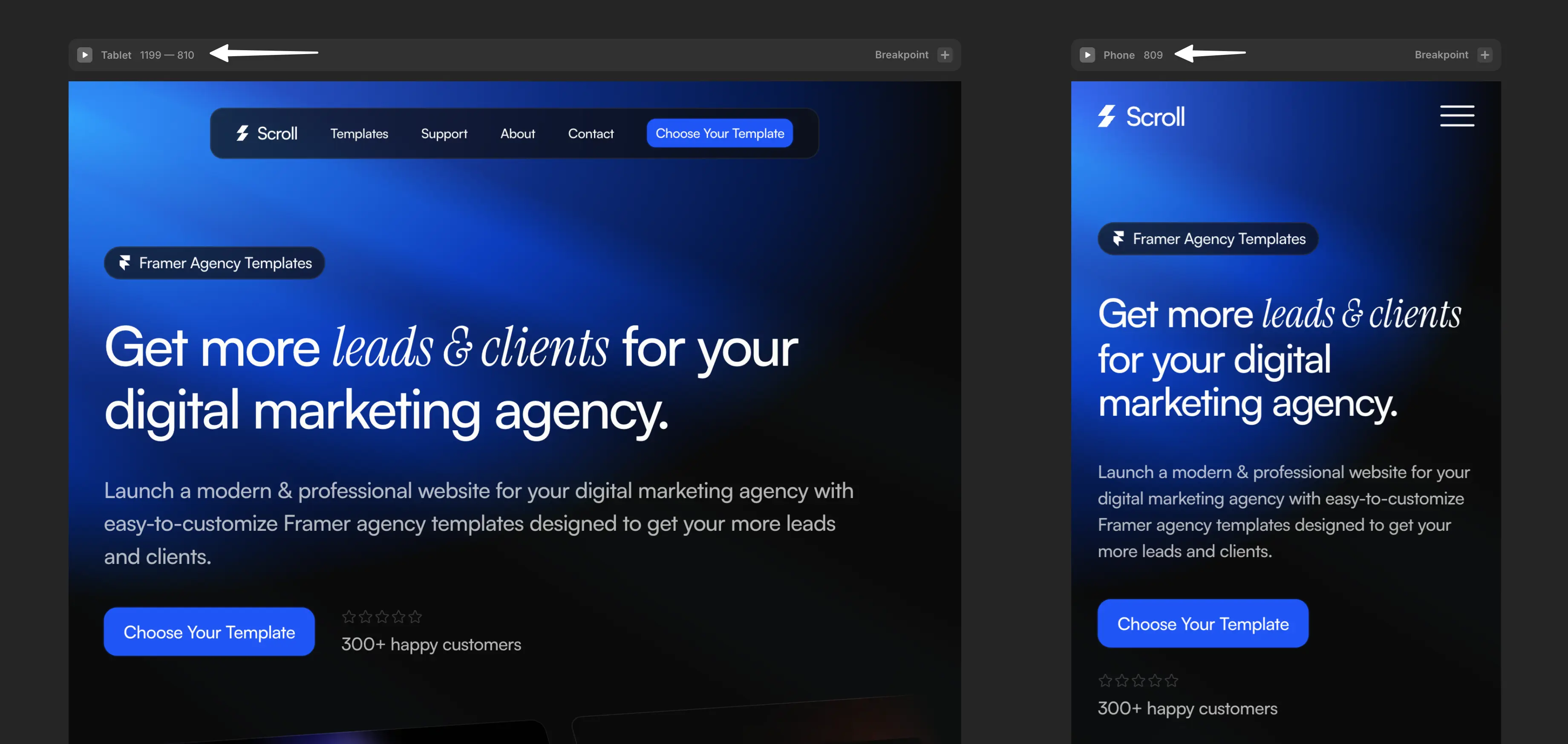 A screenshot of the responsive design features in Framer