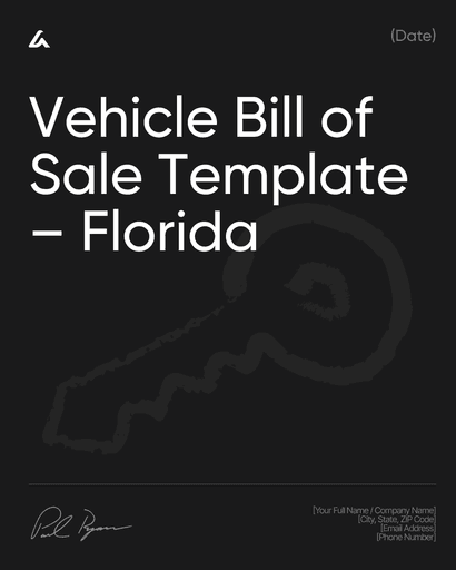 Vehicle Bill of Sale Template – Florida