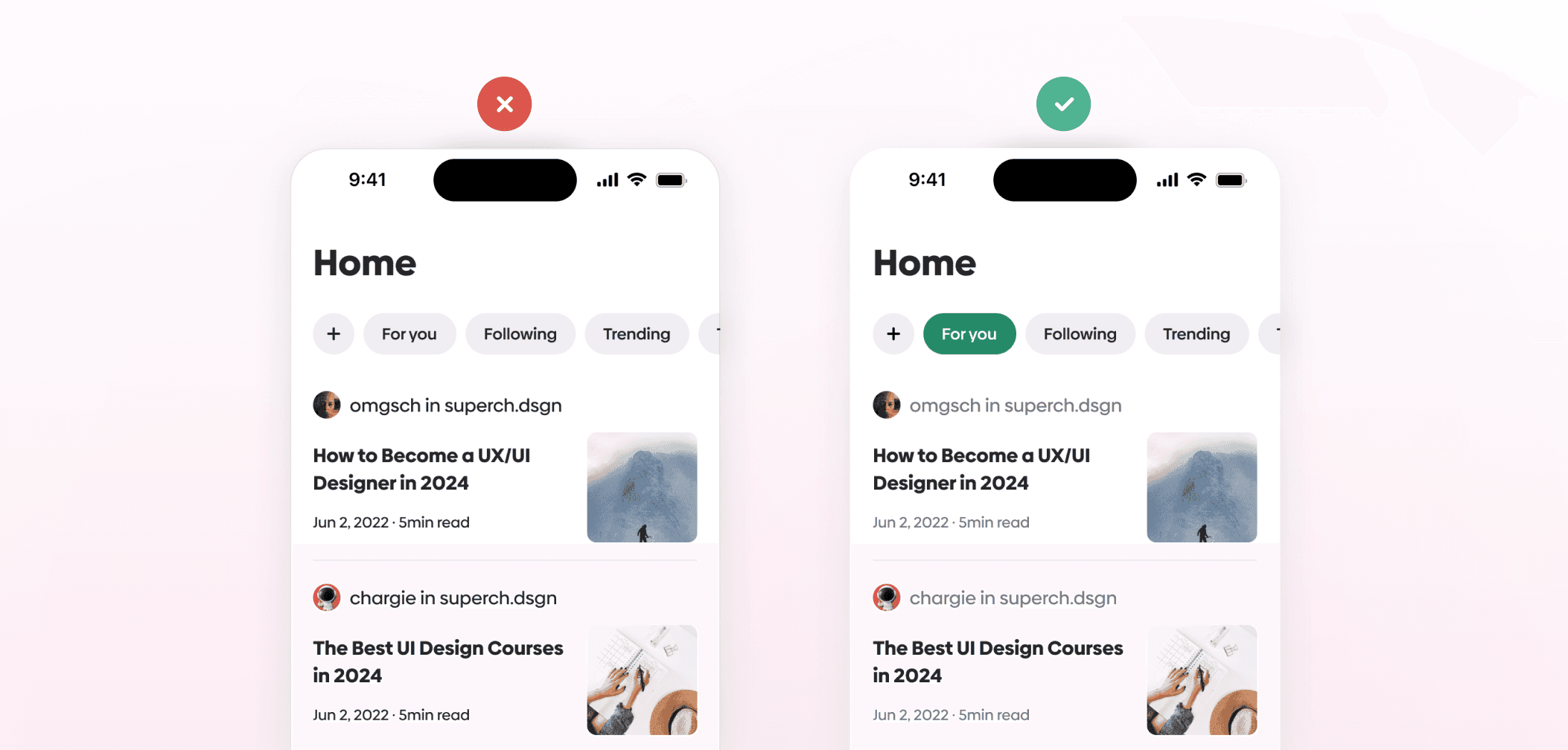 Example showing how thoughtful use of color can help guide attention and clarify the relationship between interface elements