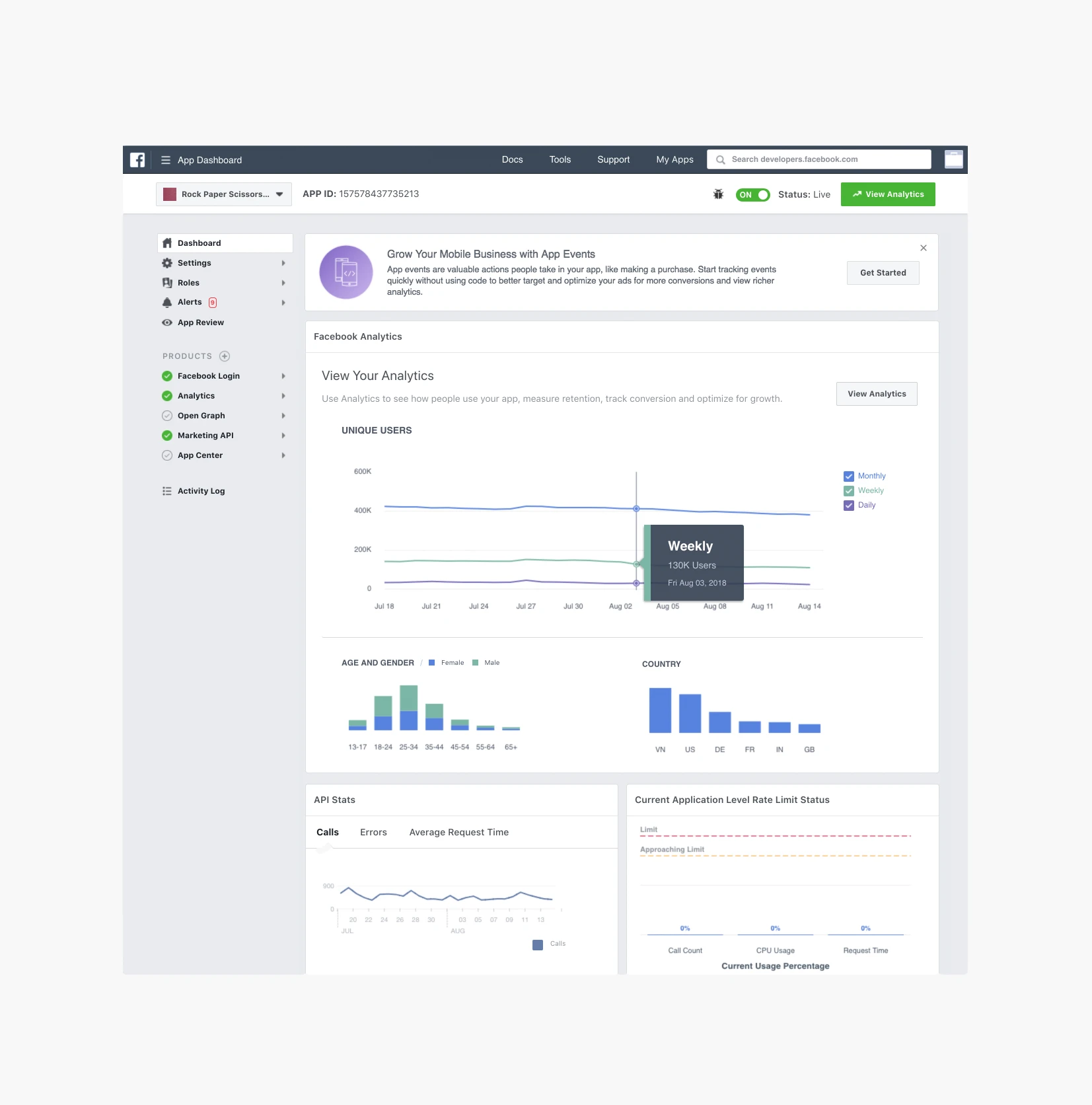 Meta Developers’ App Dashboard