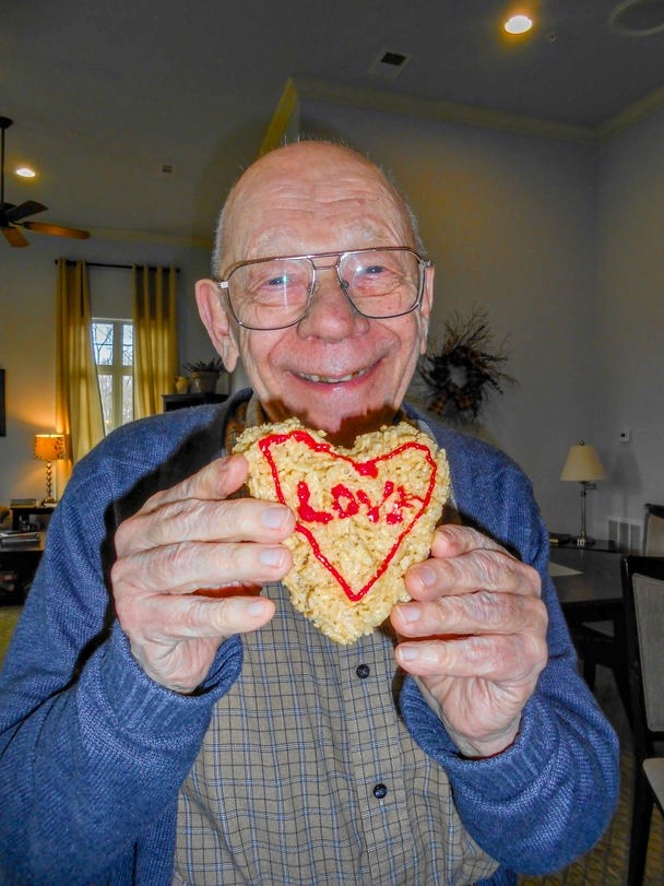 Resident enjoying making Valentines cookies at Rock Creek Manor, Jasper GA
