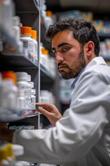 Man studying bottles at a hospital in palatine