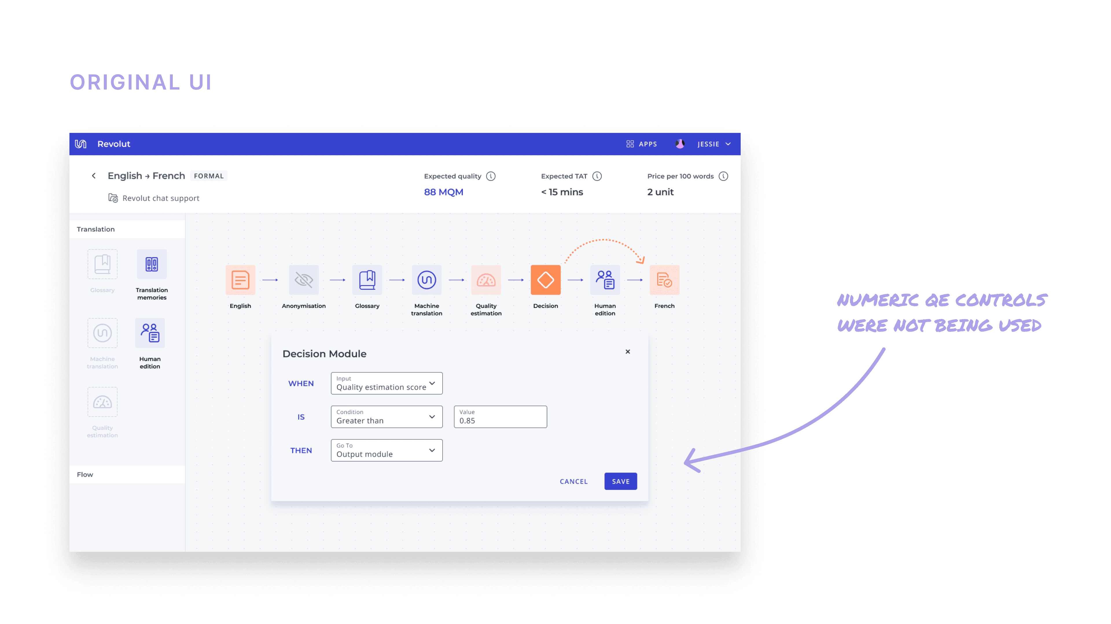 original UI in pipeline builder