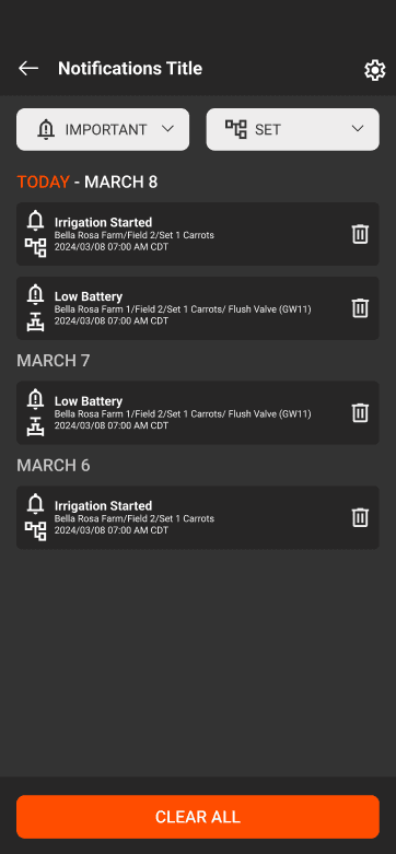 Notification view in M8 moble app.