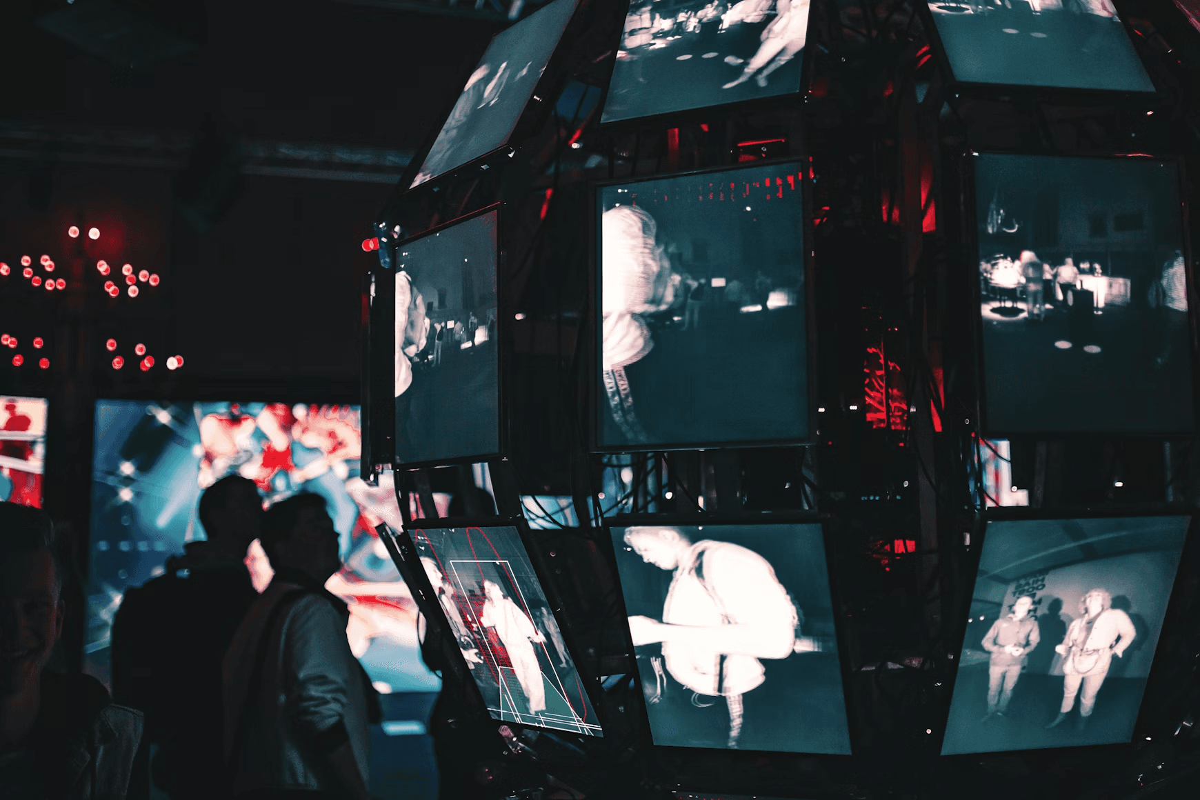 Interactive screen installation with people watching