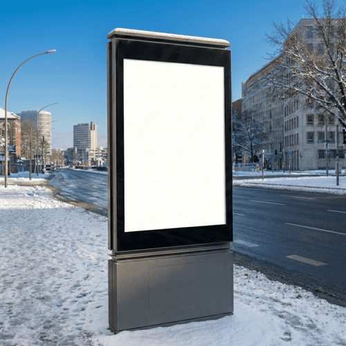 Urban winter street billboard mockup