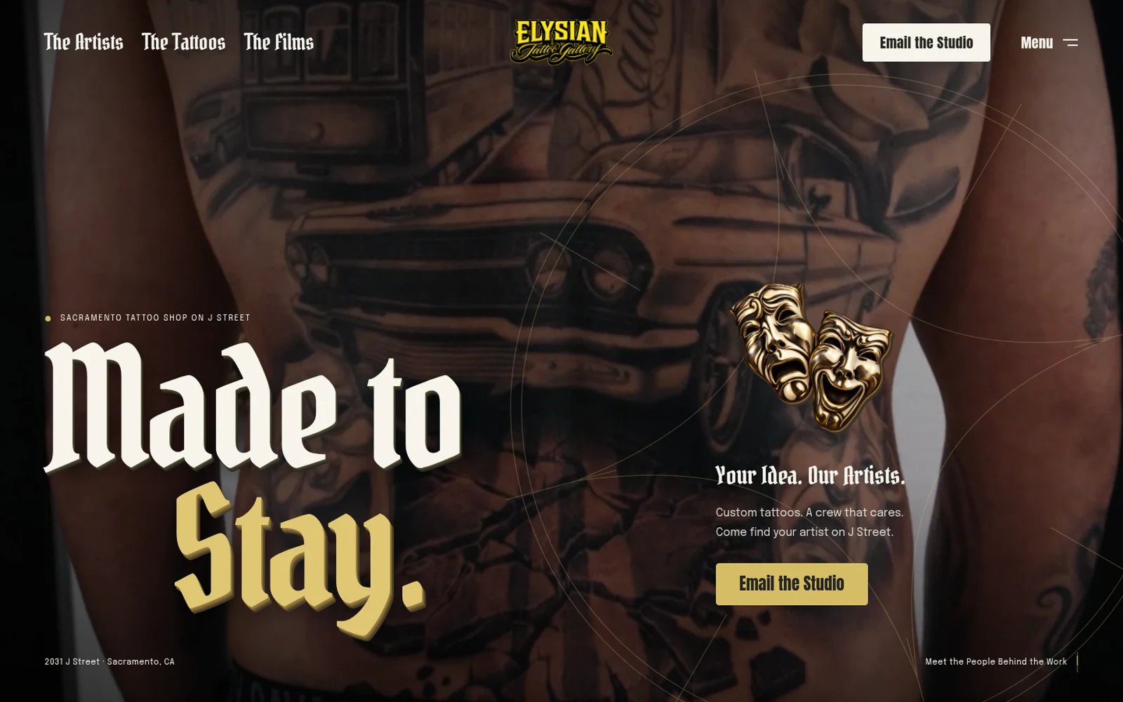 The current Elysian Tattoo Gallery website
