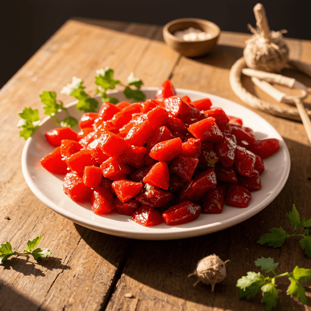 product photography of a plate of fermented vegetables, typically used as a side dish