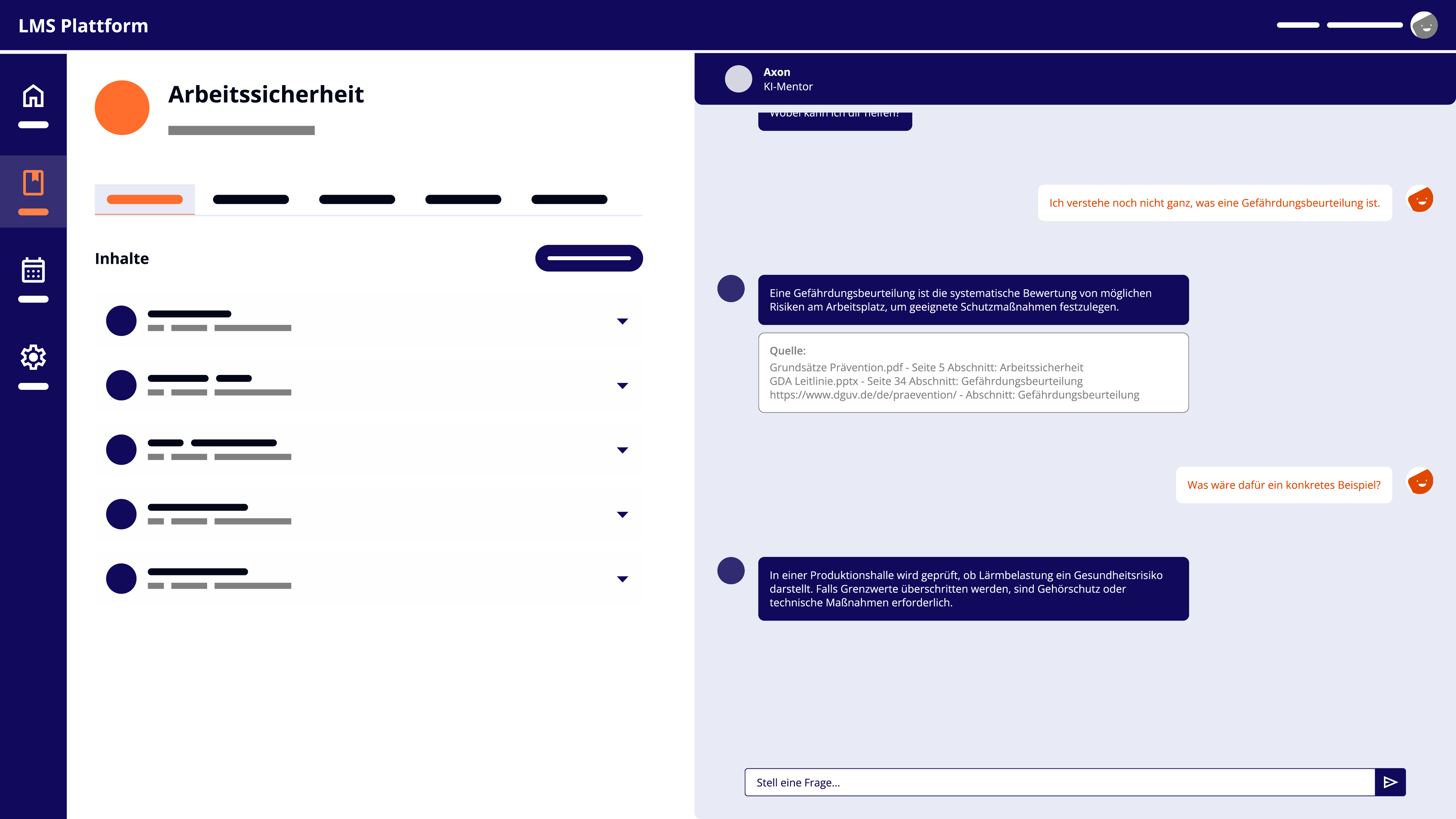 Mockup von LMS mit KI-Mentor Integration