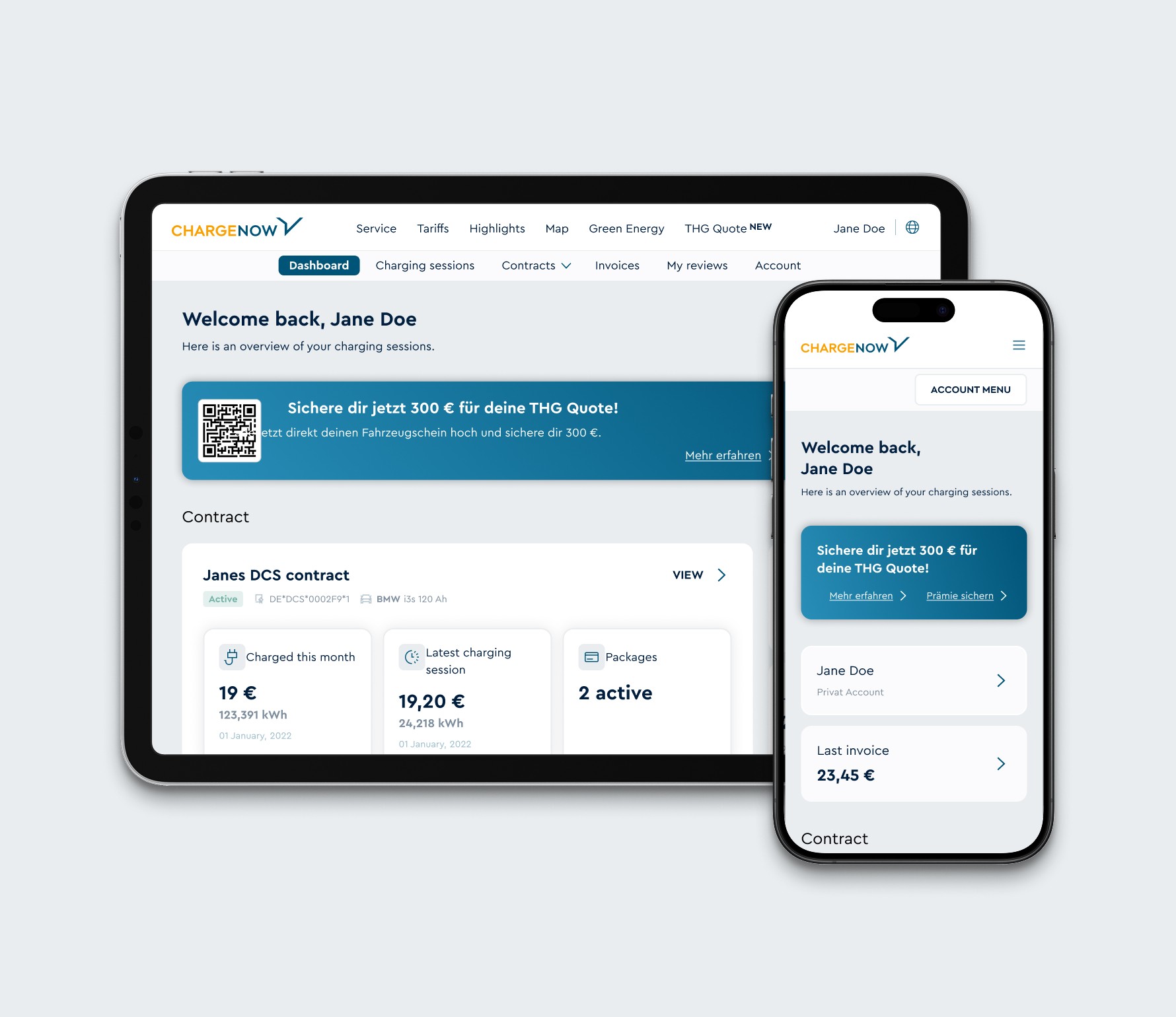 CHARGE NOW dashboard for desktop and mobil