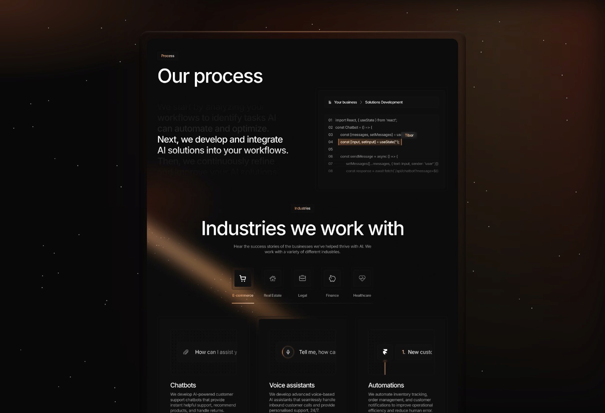 Auralis Framer Template Mockup Process & Industries section