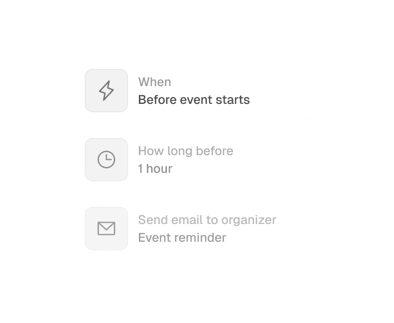  A black phone showing the message "when before event starts" prominently.