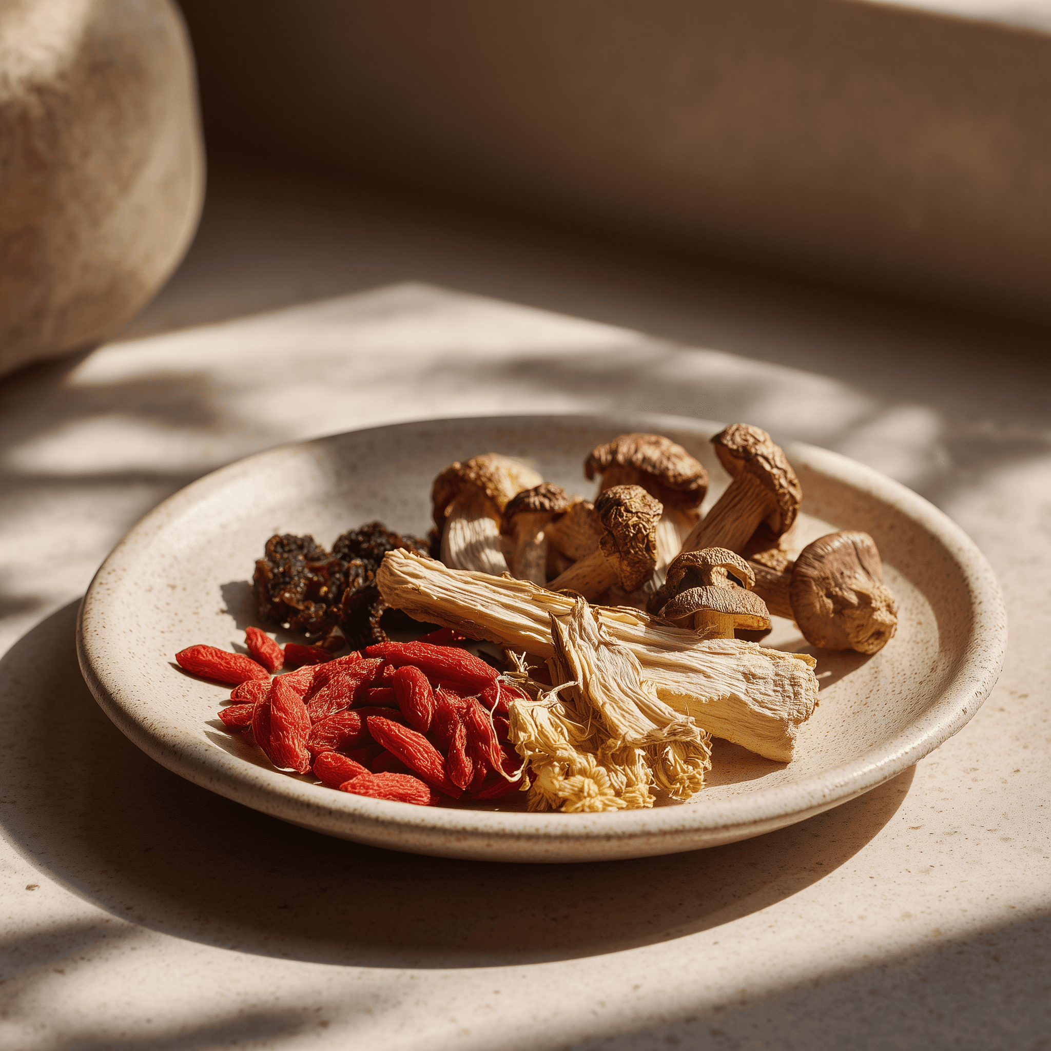 Herbs on plate cinematic background