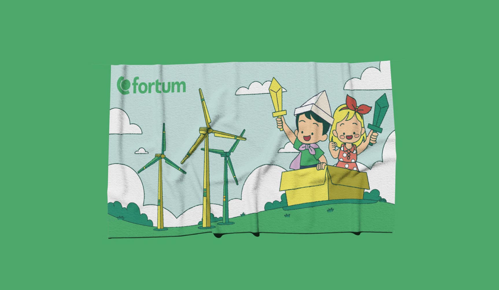 Ilustracja wektorowa do materiałów firmowych Fortum – motyw energii odnawialnej.