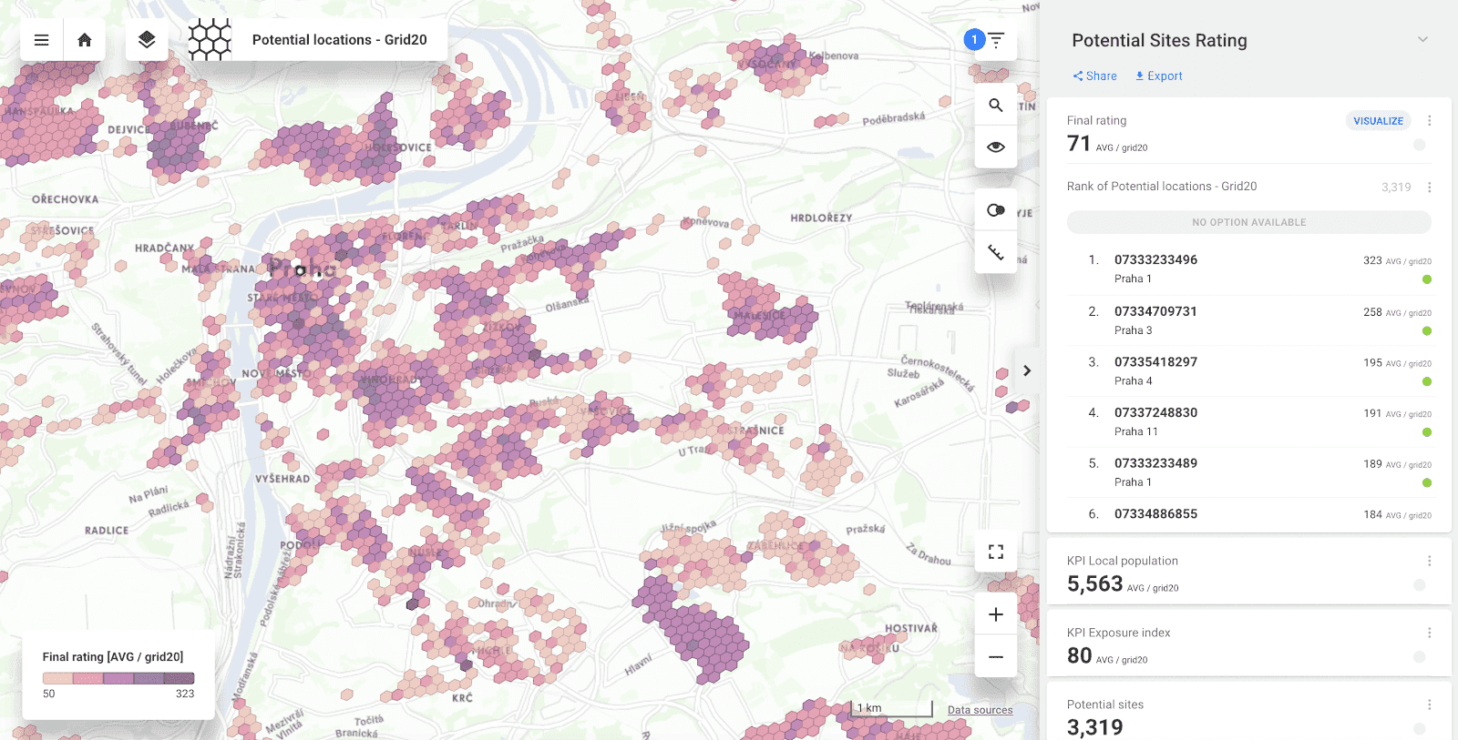 Site Selection in interactive maps in CleverMaps Studio