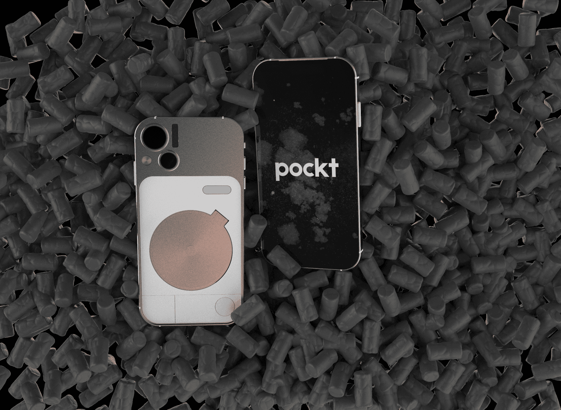 Phone on a background of packing peanuts