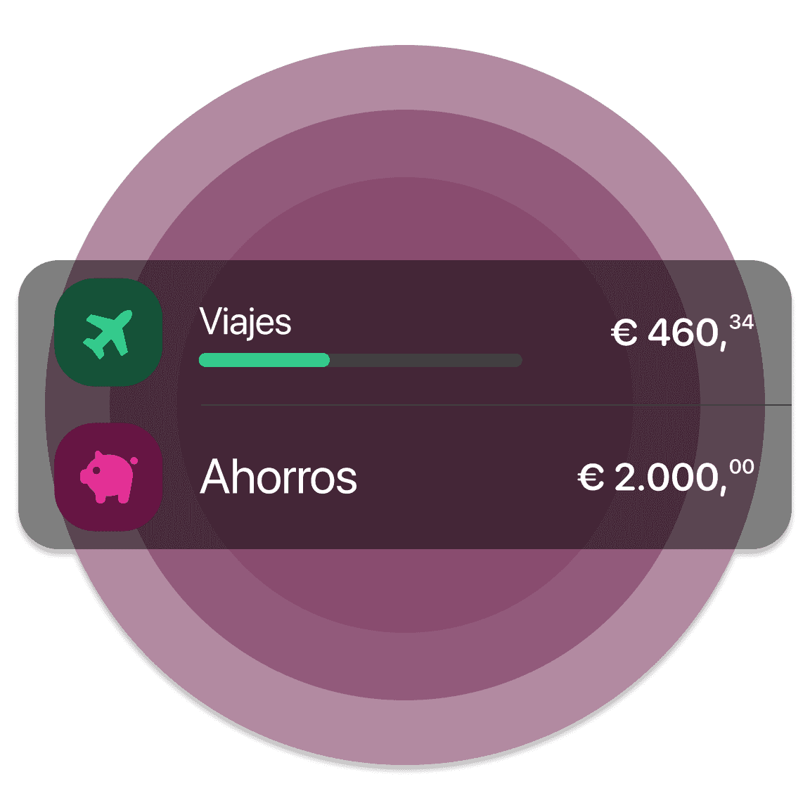 Cuenta de ahorro digital mostrando 100.000 € con chinchetas amarillas.