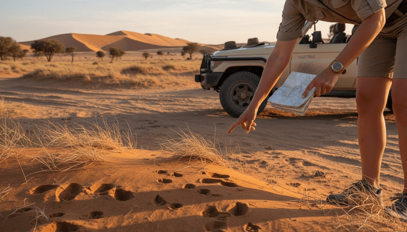 Guide points at tracks near Namib dunes