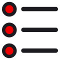 Icon representing proactivity. Three bullet points with lines
