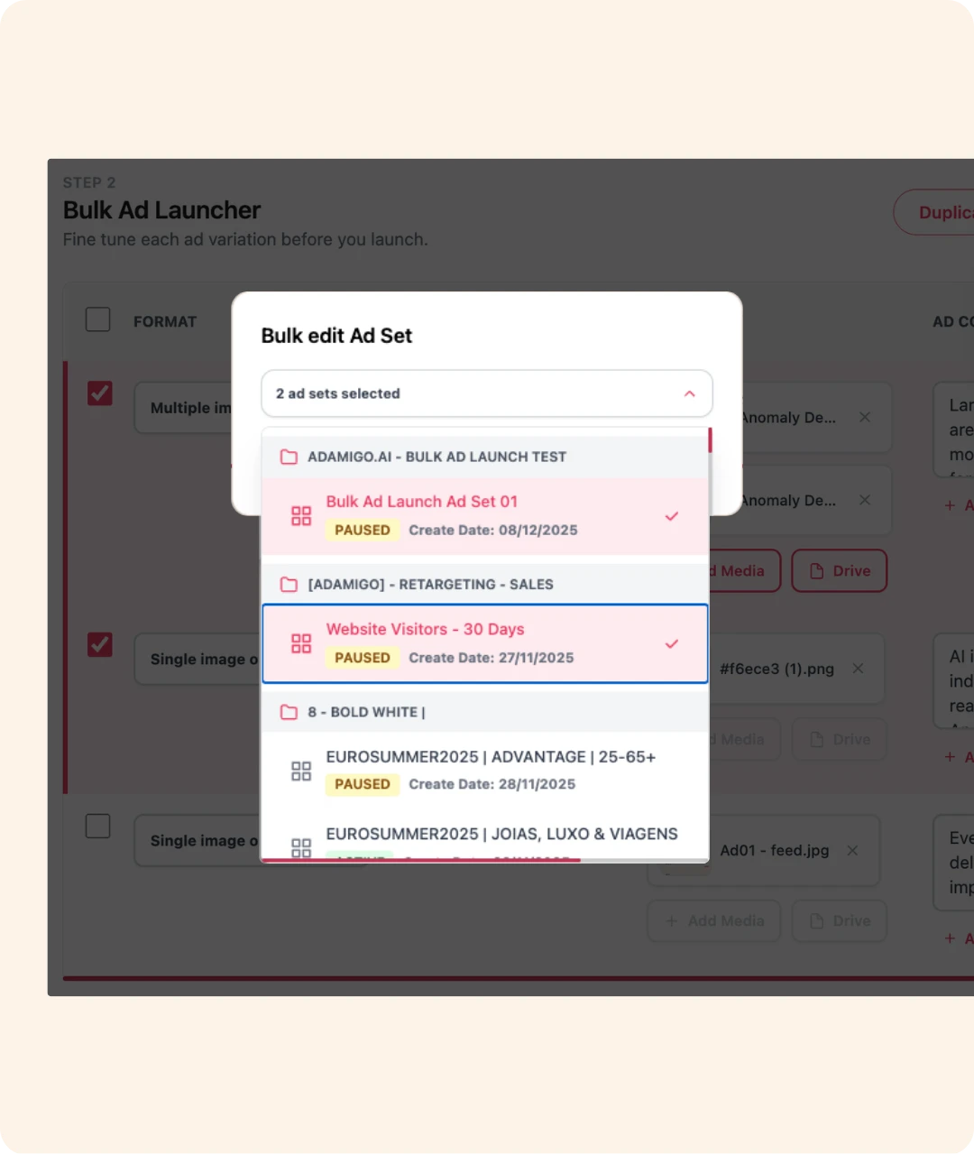 AdAmigo.ai - Bulk Ad Launcher - Launching step