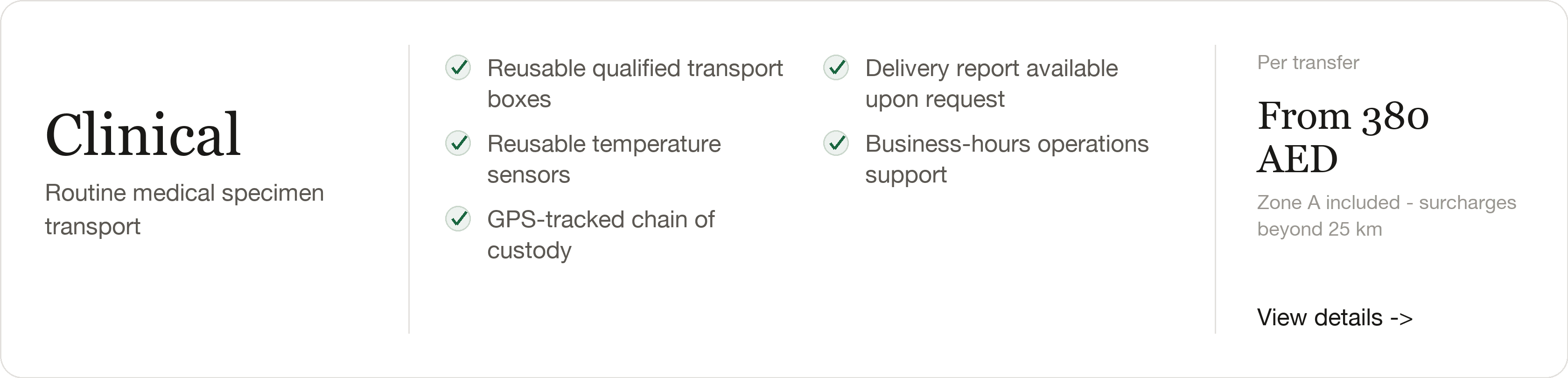 Clinical service card for routine medical specimen transport