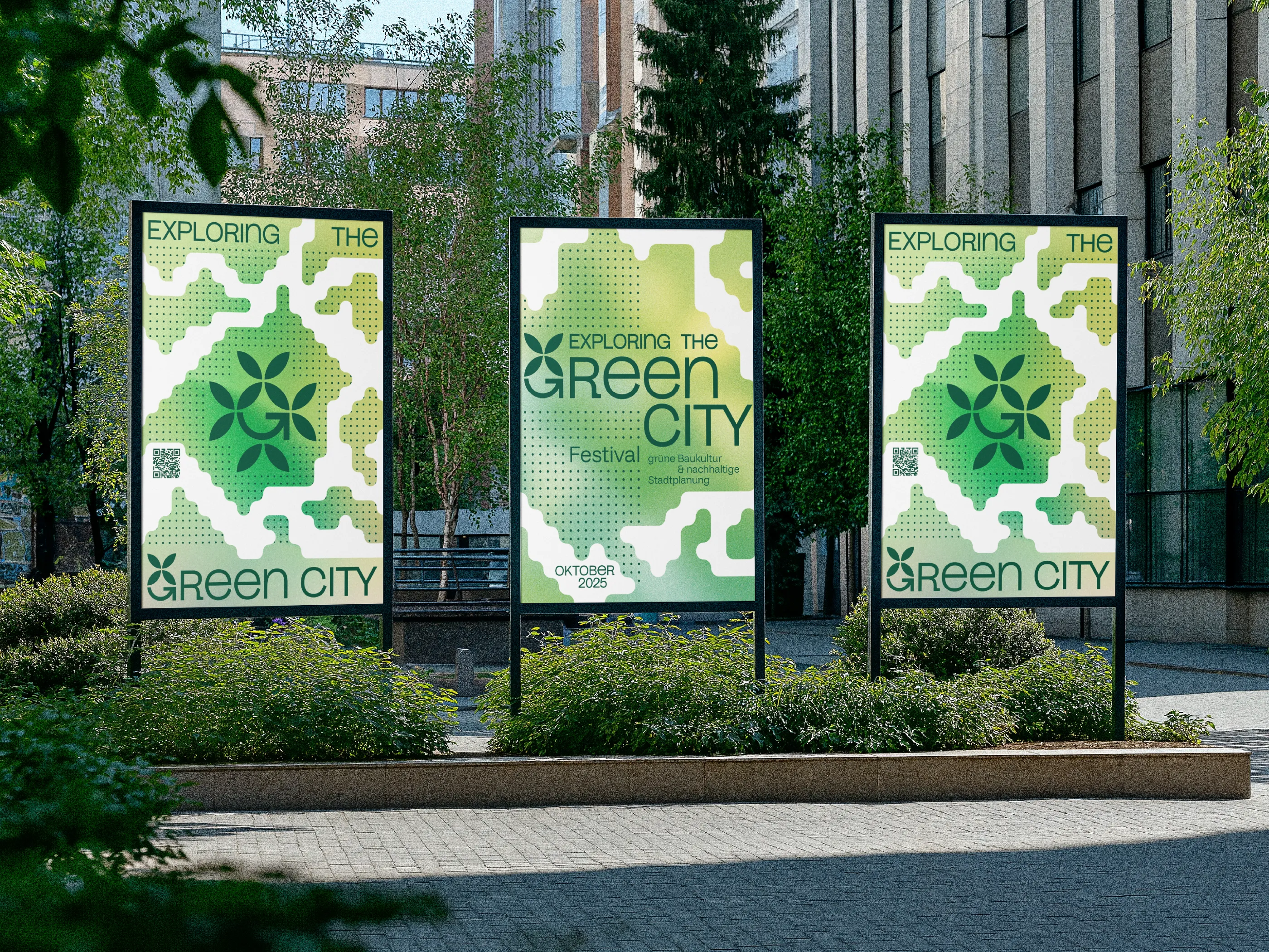 Plakatserie des Festival Brandings Exploring the Green City im urbanen Kontext