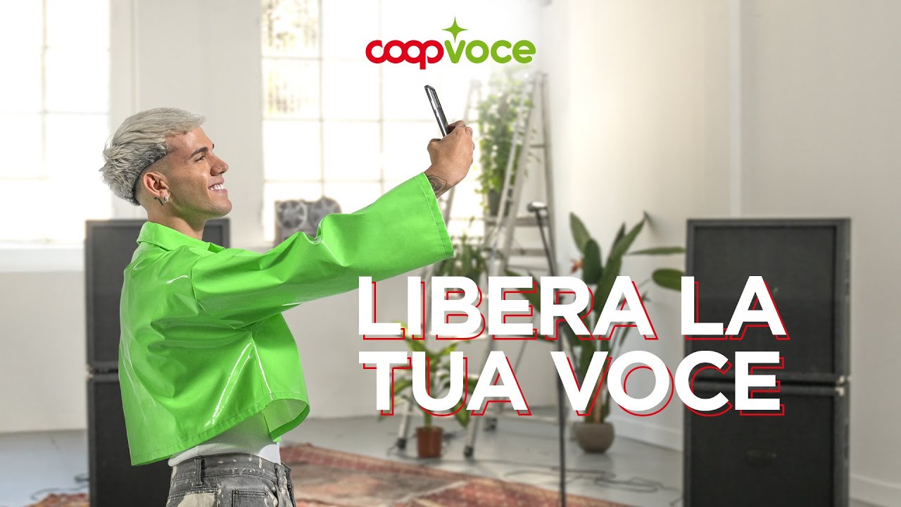 CoopVoce brand campaign featuring artist AKA 7even with empowering message "Libera La Tua Voce" (Free Your Voice) showcasing Gen Z authentic self-expression and mobile connectivity freedom - strategic brand repositioning and youth market activation by Alessandro Brancati Marketing & Growth Studio