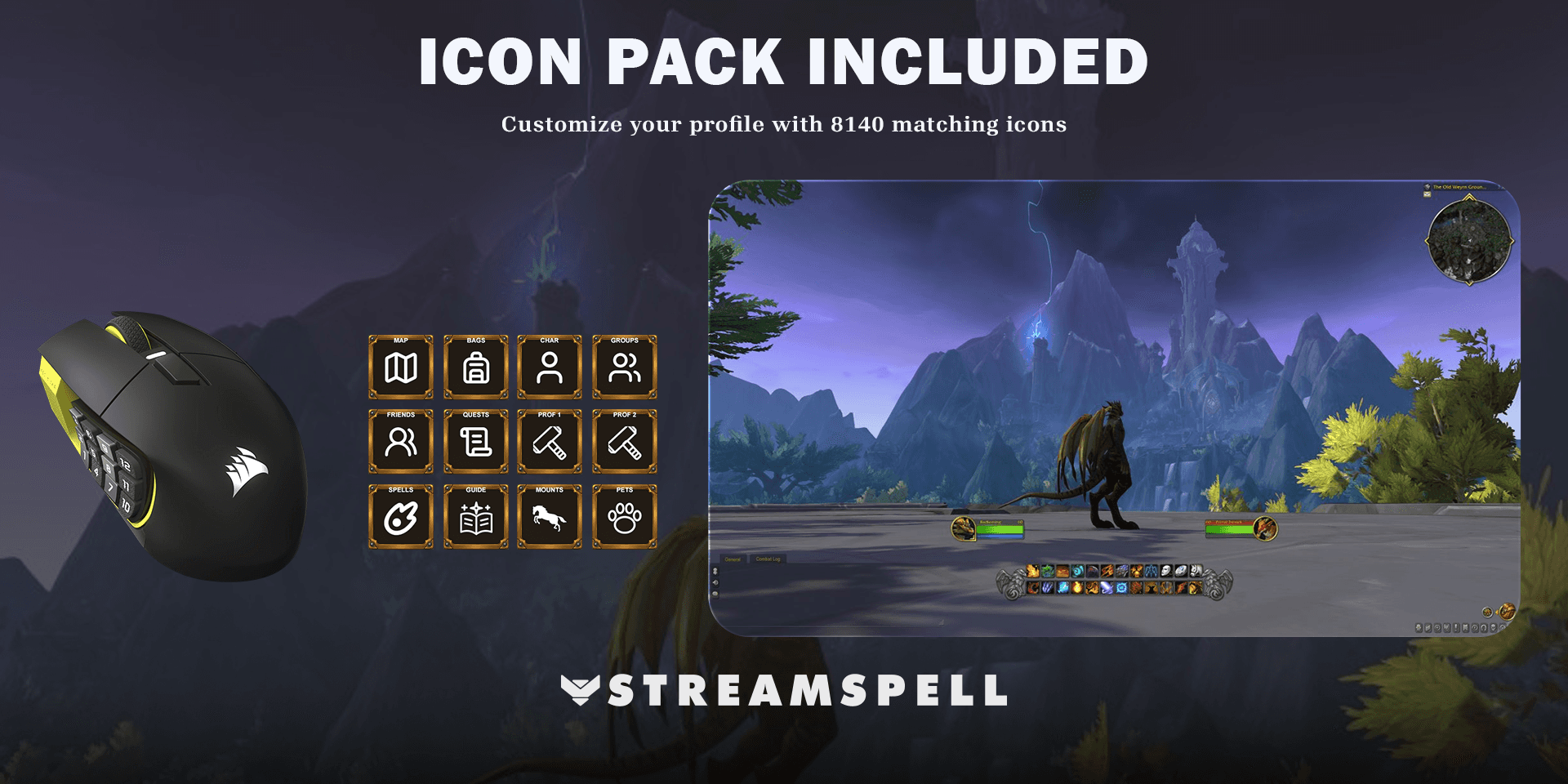World of Warcraft matching icon-pack preview for the CORSAIR SCIMITAR ELITE WIRELESS SE profile