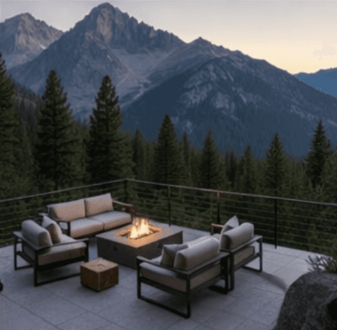 balcony view of Modern house in the mountains