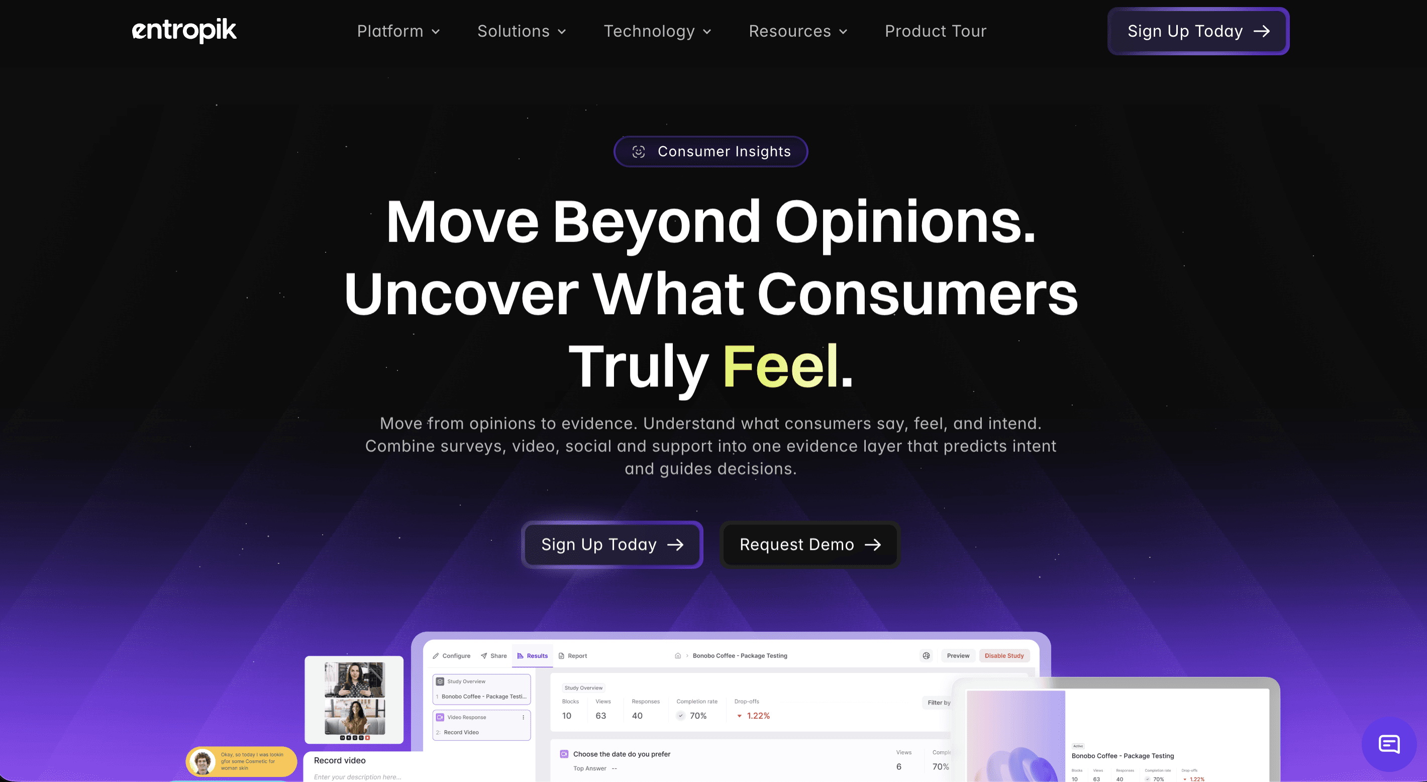 Consumer Insights and Market Research Website Dashboard for Decode by Entropik.