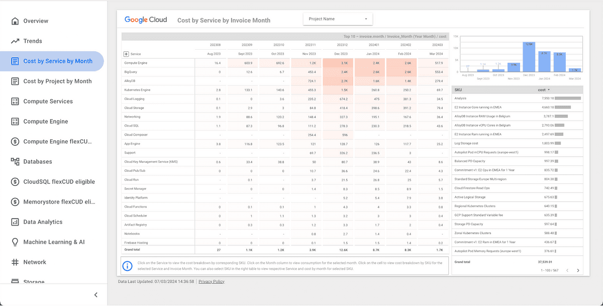 Cost per service, per month