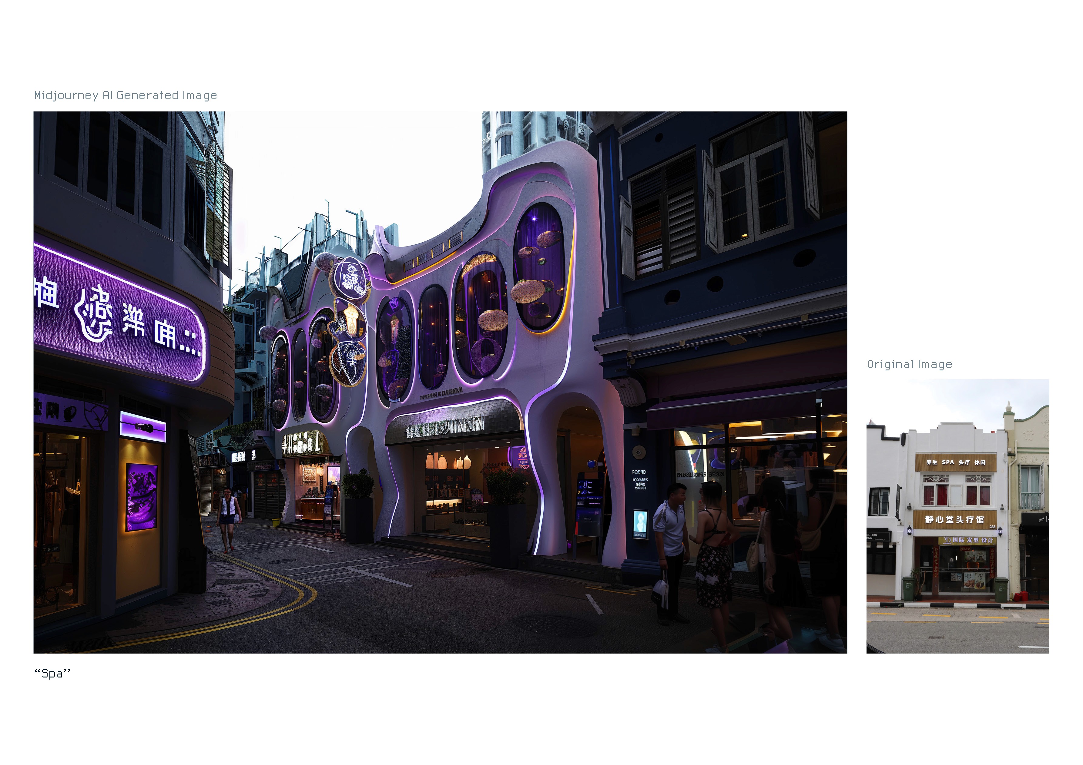 A magic like building with purple lights as decor